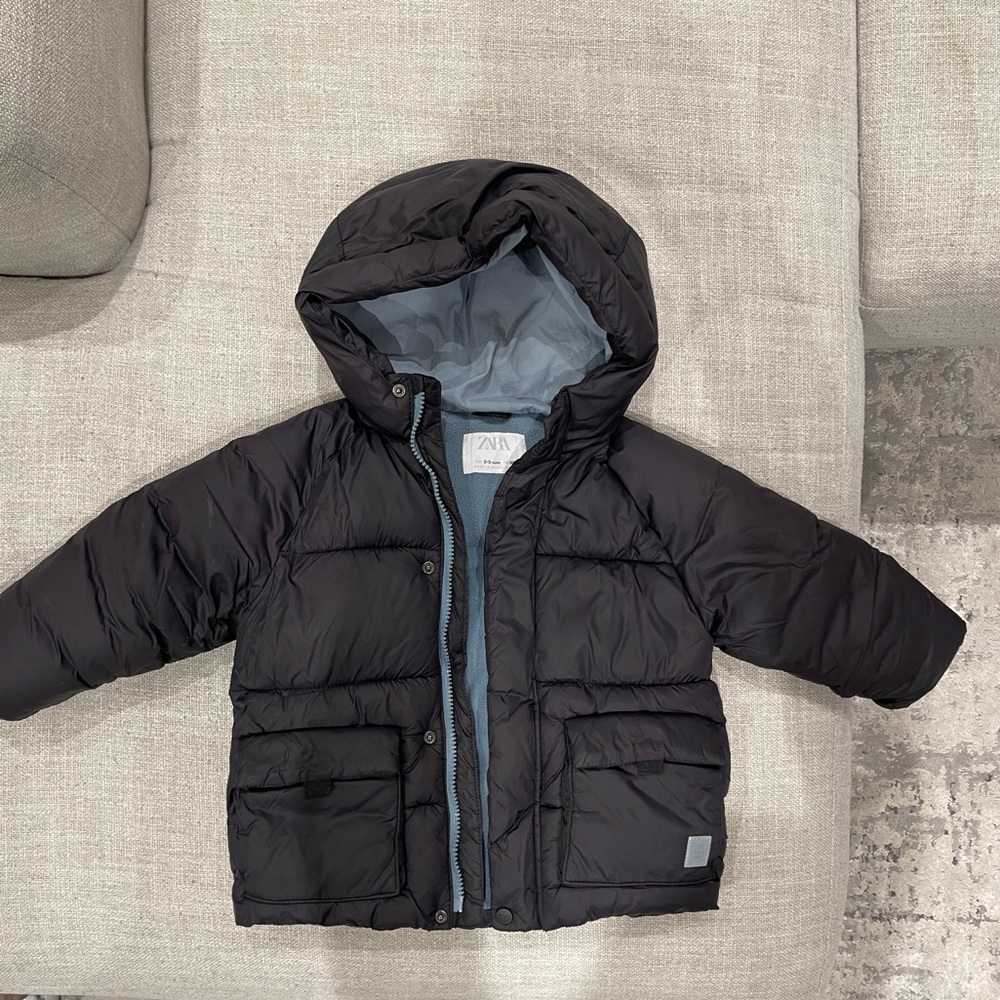 Zara black puffer raincoat. Size 2-3T